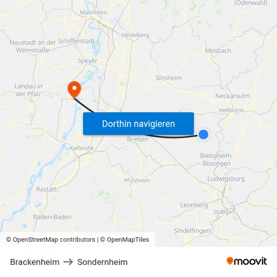 Brackenheim to Sondernheim map