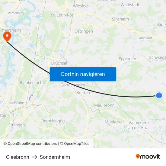 Cleebronn to Sondernheim map