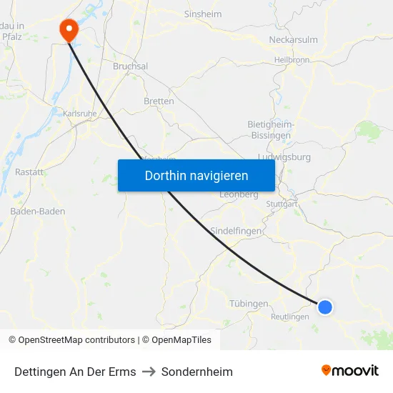 Dettingen An Der Erms to Sondernheim map