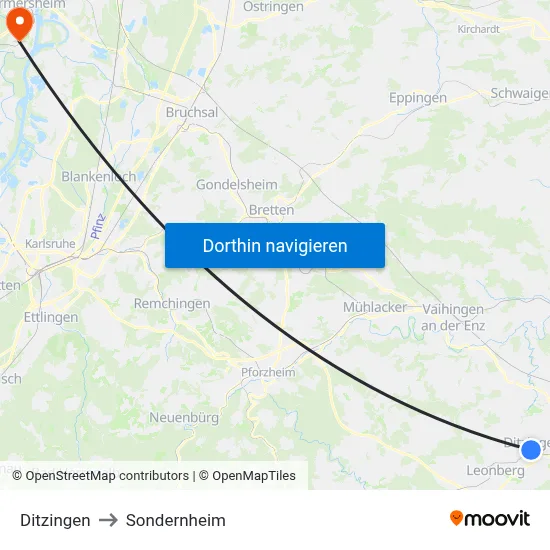Ditzingen to Sondernheim map