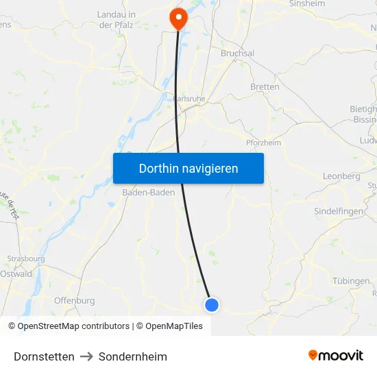 Dornstetten to Sondernheim map