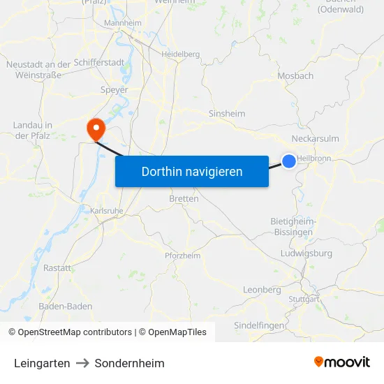 Leingarten to Sondernheim map