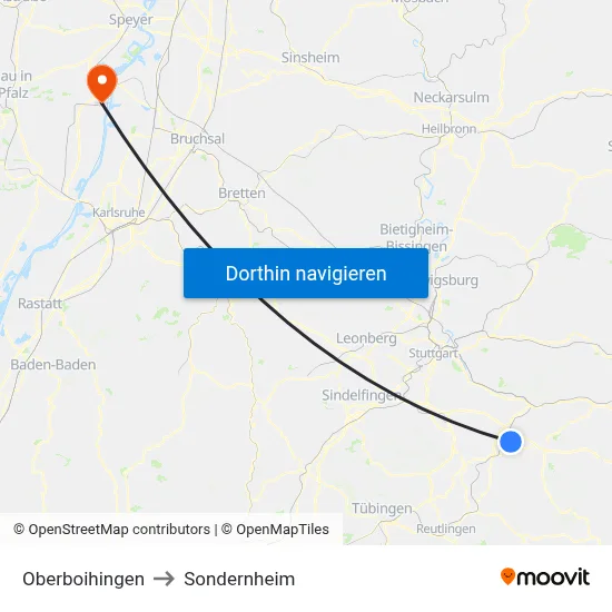 Oberboihingen to Sondernheim map
