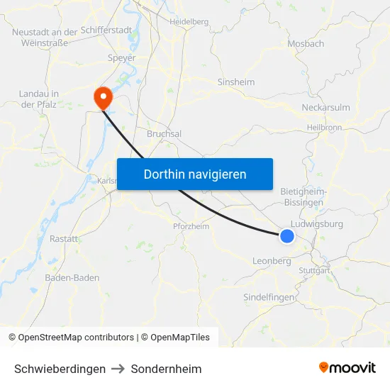 Schwieberdingen to Sondernheim map