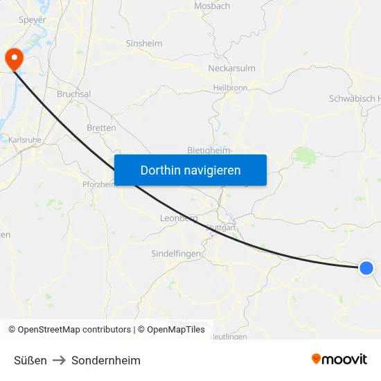 Süßen to Sondernheim map