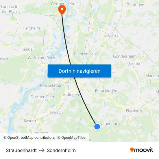 Straubenhardt to Sondernheim map