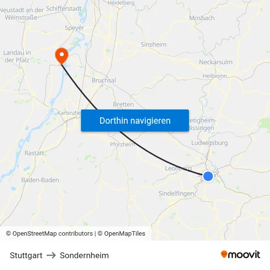 Stuttgart to Sondernheim map