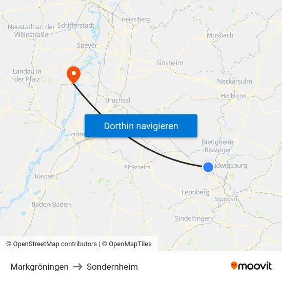 Markgröningen to Sondernheim map