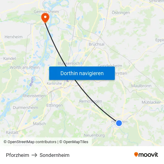 Pforzheim to Sondernheim map
