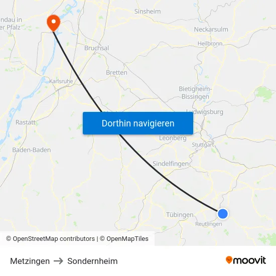 Metzingen to Sondernheim map