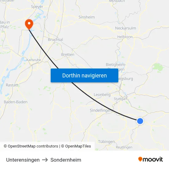 Unterensingen to Sondernheim map