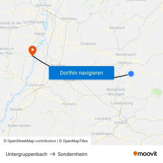 Untergruppenbach to Sondernheim map