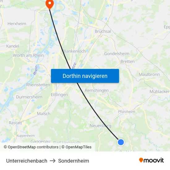 Unterreichenbach to Sondernheim map