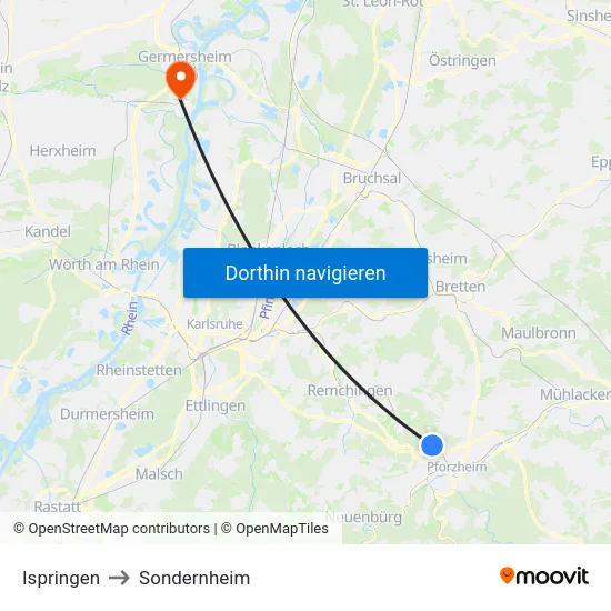 Ispringen to Sondernheim map