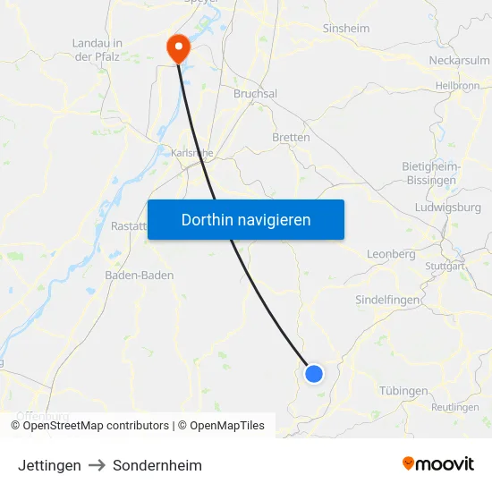 Jettingen to Sondernheim map
