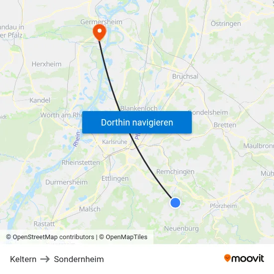 Keltern to Sondernheim map