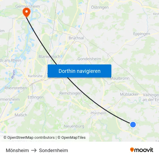 Mönsheim to Sondernheim map