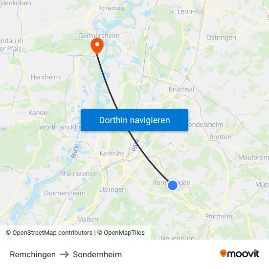 Remchingen to Sondernheim map