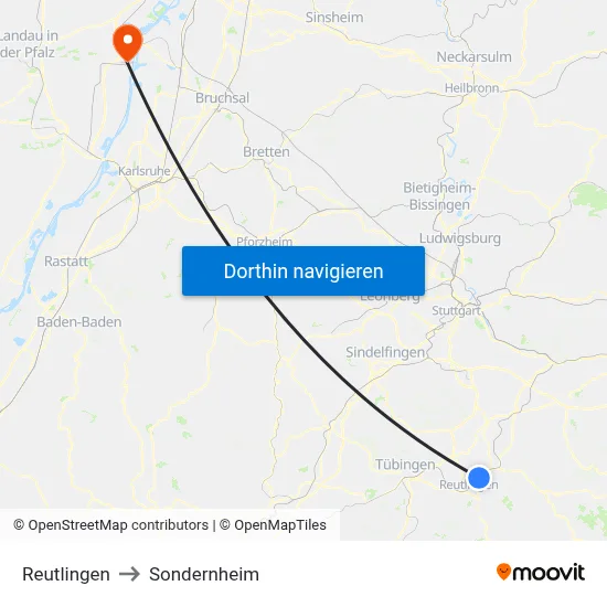 Reutlingen to Sondernheim map