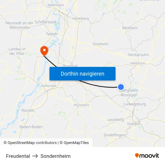 Freudental to Sondernheim map
