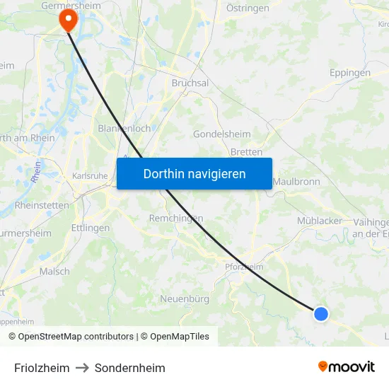 Friolzheim to Sondernheim map