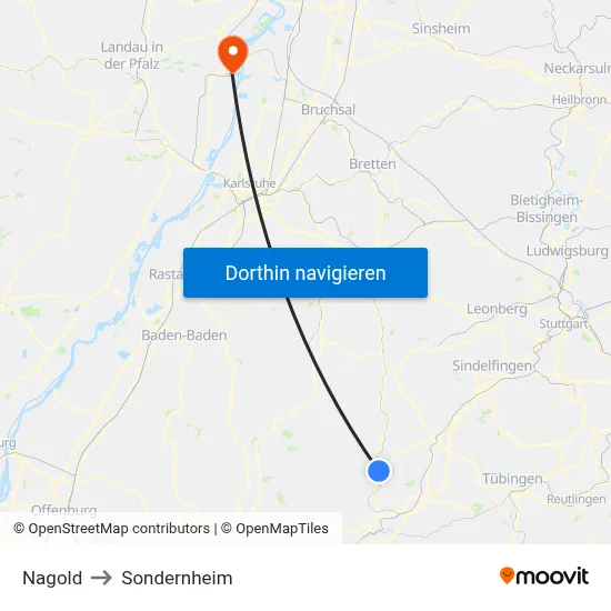 Nagold to Sondernheim map