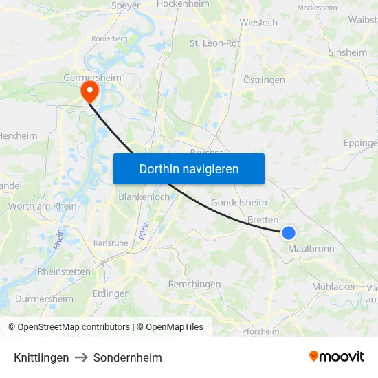 Knittlingen to Sondernheim map