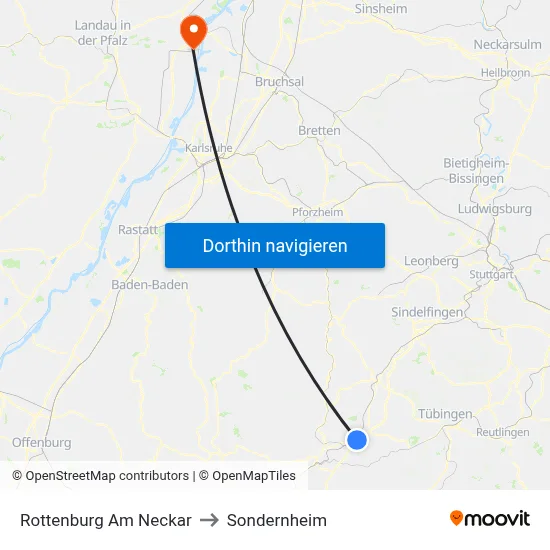 Rottenburg Am Neckar to Sondernheim map