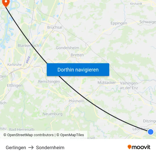 Gerlingen to Sondernheim map