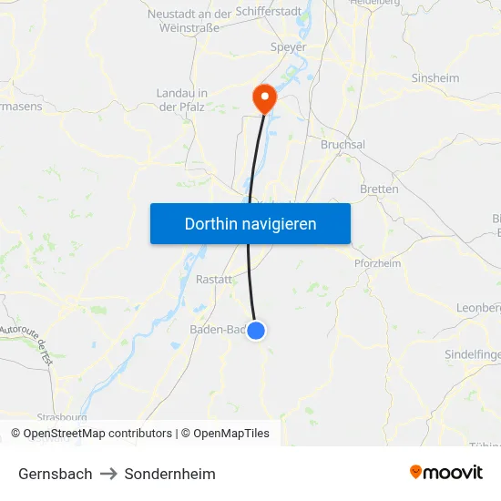 Gernsbach to Sondernheim map