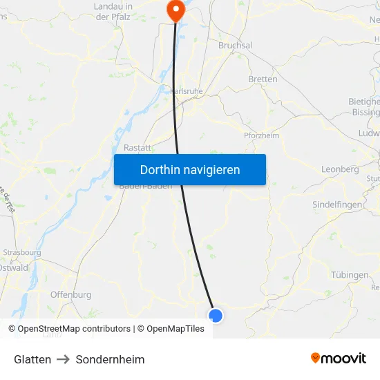 Glatten to Sondernheim map