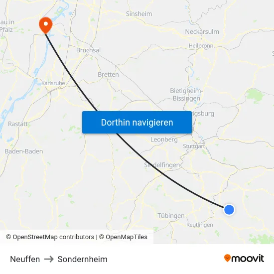 Neuffen to Sondernheim map