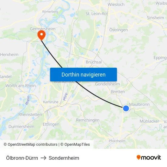 Ölbronn-Dürrn to Sondernheim map