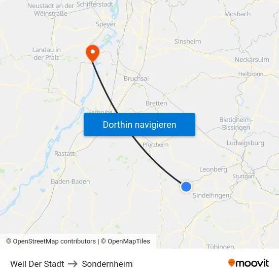 Weil Der Stadt to Sondernheim map