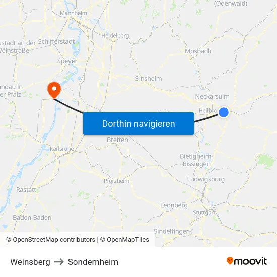 Weinsberg to Sondernheim map