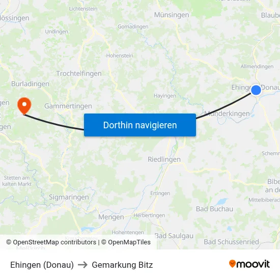 Ehingen (Donau) to Gemarkung Bitz map