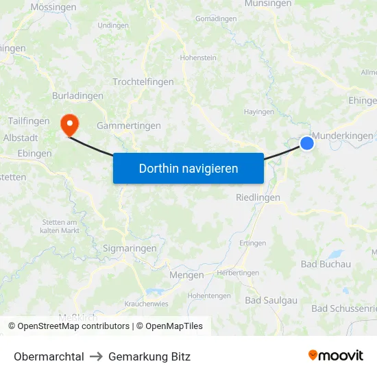 Obermarchtal to Gemarkung Bitz map
