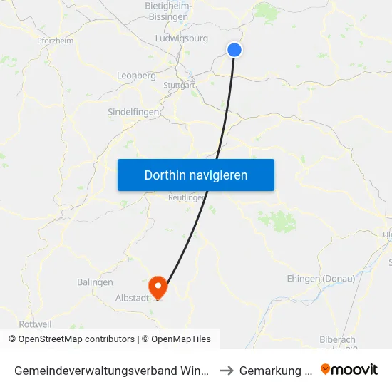 Gemeindeverwaltungsverband Winnenden to Gemarkung Bitz map