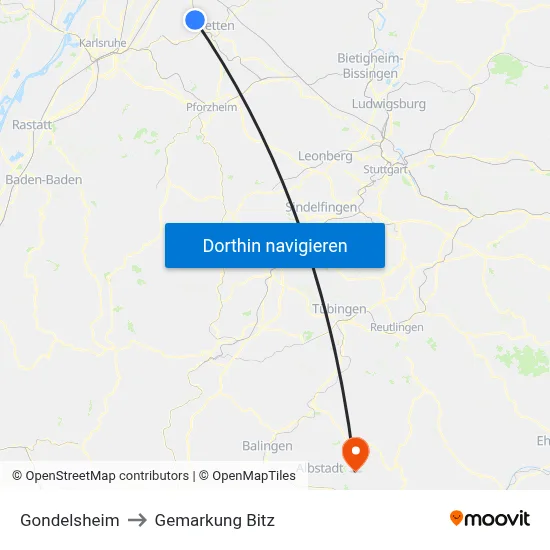 Gondelsheim to Gemarkung Bitz map