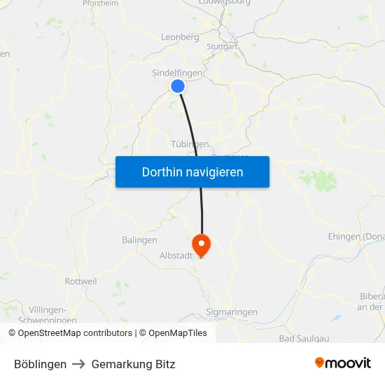 Böblingen to Gemarkung Bitz map