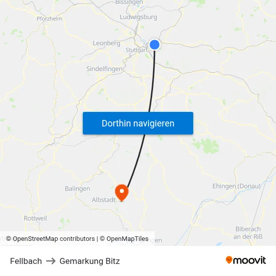 Fellbach to Gemarkung Bitz map