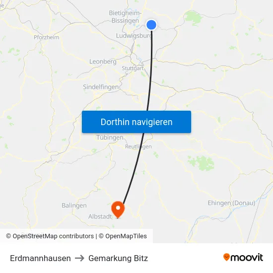 Erdmannhausen to Gemarkung Bitz map