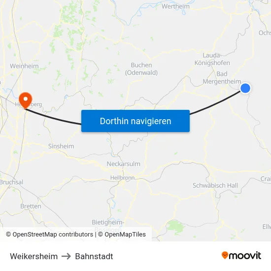 Weikersheim to Bahnstadt map