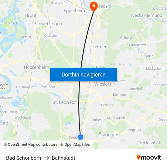 Bad Schönborn to Bahnstadt map