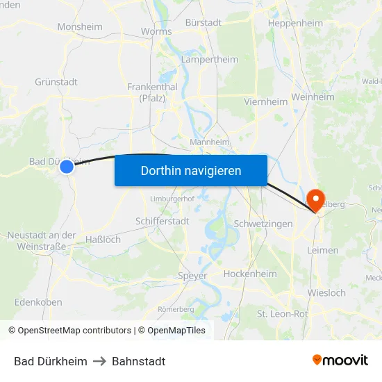 Bad Dürkheim to Bahnstadt map