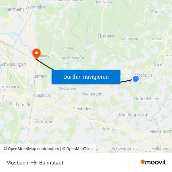 Mosbach to Bahnstadt map