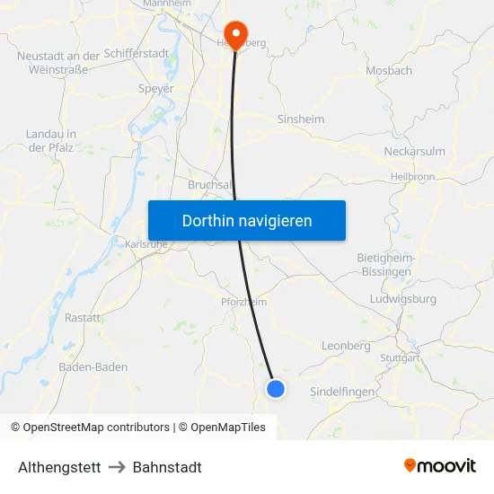 Althengstett to Bahnstadt map