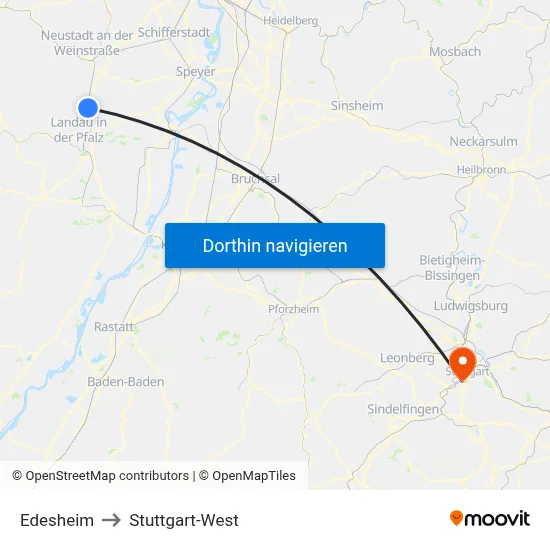Edesheim to Stuttgart-West map