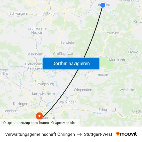 Verwaltungsgemeinschaft Öhringen to Stuttgart-West map