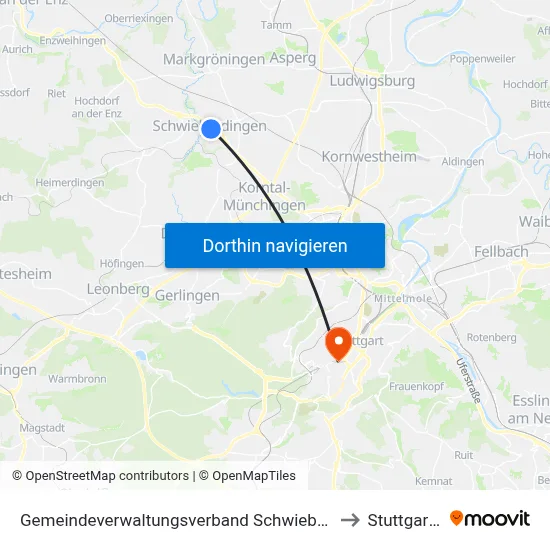 Gemeindeverwaltungsverband Schwieberdingen-Hemmingen to Stuttgart-West map